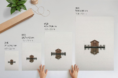 Grafică modernă pe pânză O căsuță din lemn în minimalism lângă apă