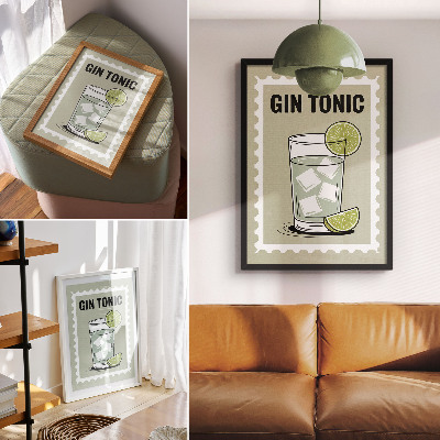 Poster în culori saturate Inscripția GIN TONIC cu elemente verzi și albe