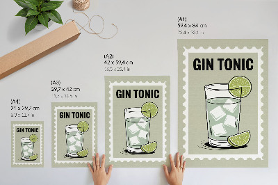 Poster în culori saturate Inscripția GIN TONIC cu elemente verzi și albe