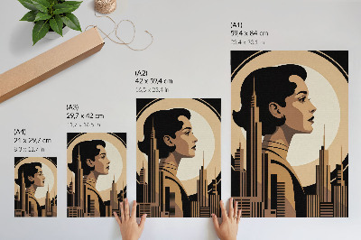 Poster în culori saturate Silueta unei femei înconjurate de zgârie-nori