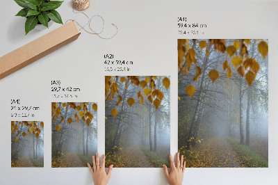 Grafică modernă pe pânză Pădure de toamnă ceață mesteacăn frunze galbene