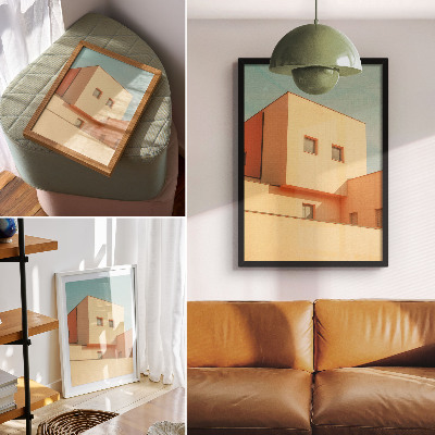 Poster în culori saturate Arhitectură geometrică fațadă bej