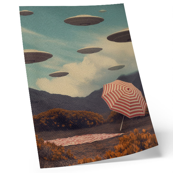 Poster rezistent pentru perete Peisaj pitoresc, umbrelă și obiecte misterioase