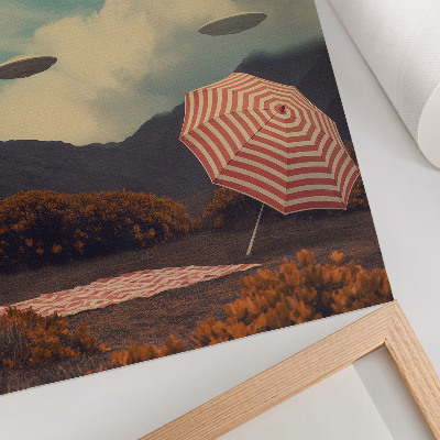 Poster rezistent pentru perete Peisaj pitoresc, umbrelă și obiecte misterioase