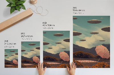 Poster rezistent pentru perete Peisaj pitoresc, umbrelă și obiecte misterioase