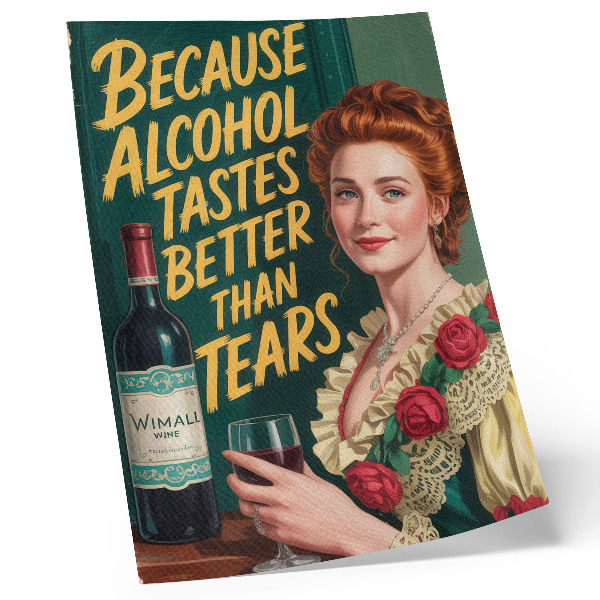 Poster în culori saturate Femeie elegantă retro cu vin și inscripție