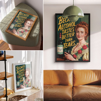 Poster în culori saturate Femeie elegantă retro cu vin și inscripție