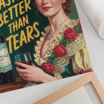 Poster în culori saturate Femeie elegantă retro cu vin și inscripție