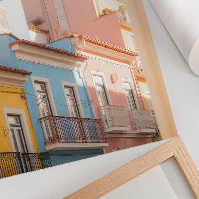 Poster rezistent pentru perete Case pastelate, balcoane înguste, detalii subtile