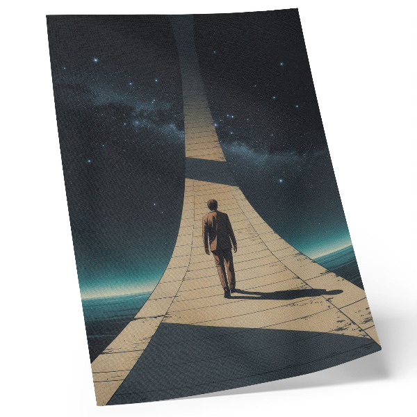 Poster în culori saturate Perspectivă spațială nocturnă pentru persoană pe drum