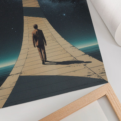 Poster în culori saturate Perspectivă spațială nocturnă pentru persoană pe drum