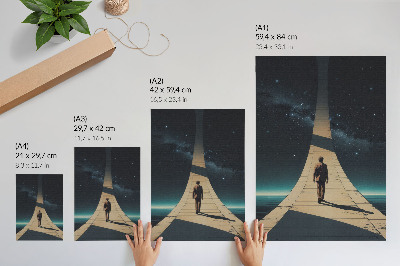 Poster în culori saturate Perspectivă spațială nocturnă pentru persoană pe drum