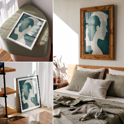 Poster rezistent pentru perete Siluete turcoaz cu linii albe delicate
