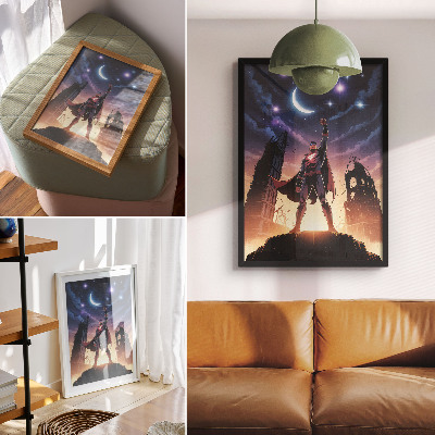 Poster în culori saturate Cer nocturn, figură dinamică, ruine misterioase