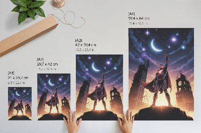 Poster în culori saturate Cer nocturn, figură dinamică, ruine misterioase