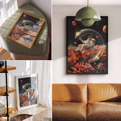 Grafică modernă pe pânză Astronautul spațiu plante colorate cosmos