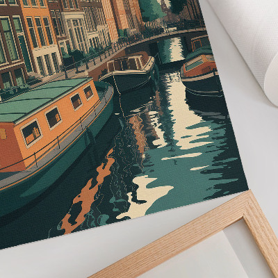 Poster rezistent pentru perete Case de locuit peste canal reflectate în apă