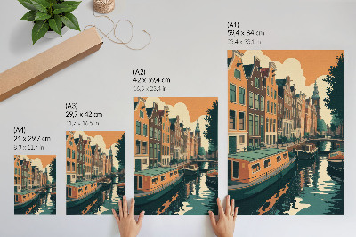 Poster rezistent pentru perete Case de locuit peste canal reflectate în apă