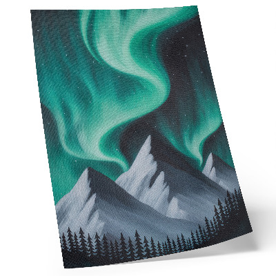 Grafică modernă pe pânză Aurora boreală peste munți într-o noapte magică