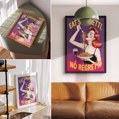 Poster rezistent pentru perete Femeie colorată mâncând spaghete cu vin