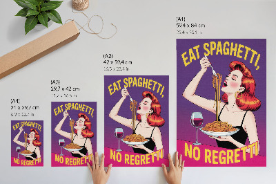 Poster rezistent pentru perete Femeie colorată mâncând spaghete cu vin