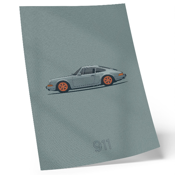 Poster în culori saturate Jante portocalii de mașină clasică pe fundal gri