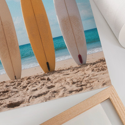 Grafică modernă pe pânză Plăci de surf pe plajă sub un cer albastru
