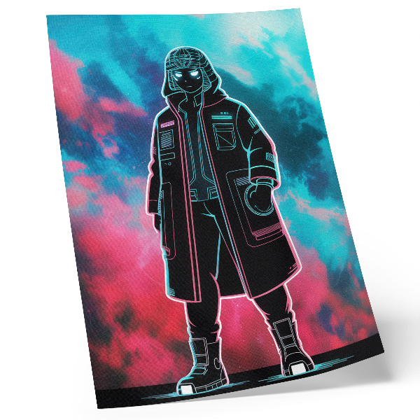 Poster în culori saturate O figură futuristă pe cer în culori puternice
