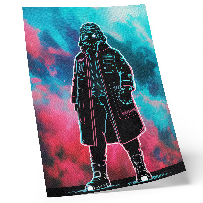 Poster în culori saturate O figură futuristă pe cer în culori puternice
