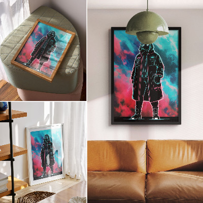 Poster în culori saturate O figură futuristă pe cer în culori puternice