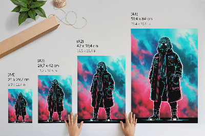 Poster în culori saturate O figură futuristă pe cer în culori puternice
