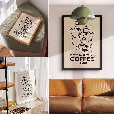 Poster în culori saturate Contururi minimaliste ale feței la o ceașcă de cafea