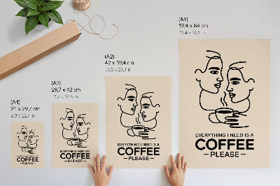 Poster în culori saturate Contururi minimaliste ale feței la o ceașcă de cafea