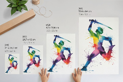 Poster în culori saturate O figură în culori strălucitoare cu o sabie
