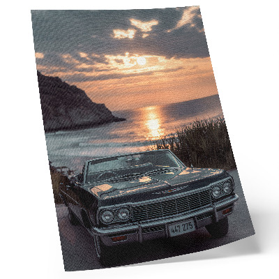 Grafică modernă pe pânză Mașină retro apus mare nostalgic