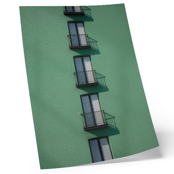 Grafică modernă pe pânză Fațadă verde ferestre balcoane umbre moderne