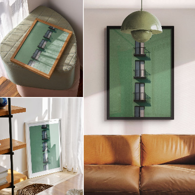 Grafică modernă pe pânză Fațadă verde ferestre balcoane umbre moderne