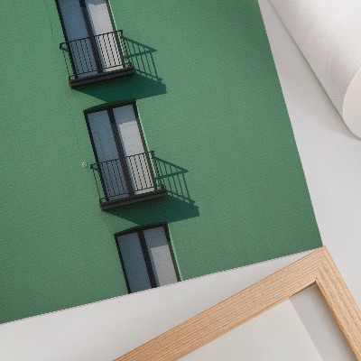 Grafică modernă pe pânză Fațadă verde ferestre balcoane umbre moderne