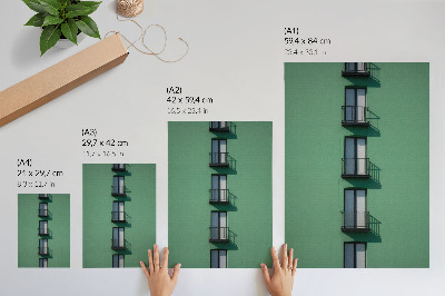 Grafică modernă pe pânză Fațadă verde ferestre balcoane umbre moderne