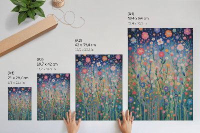 Grafică modernă pe pânză Flori frumoase pe fundalul cerului înstelat