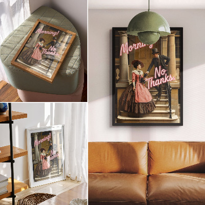 Poster rezistent pentru perete Costume istorice, inscripții pastelate, modernitate