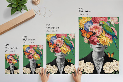 Poster rezistent pentru perete Flori, păsări, fluturi, figuri elegante, suprarealism