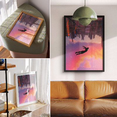 Poster în culori saturate Silueta unui oraș modern pe un cer colorat