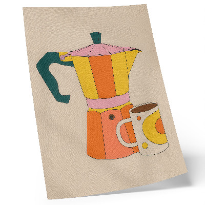 Grafică modernă pe pânză Cafetieră și cană geometrice, culori vii și optimiste