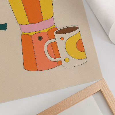 Grafică modernă pe pânză Cafetieră și cană geometrice, culori vii și optimiste