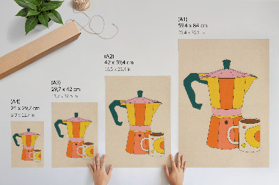 Grafică modernă pe pânză Cafetieră și cană geometrice, culori vii și optimiste