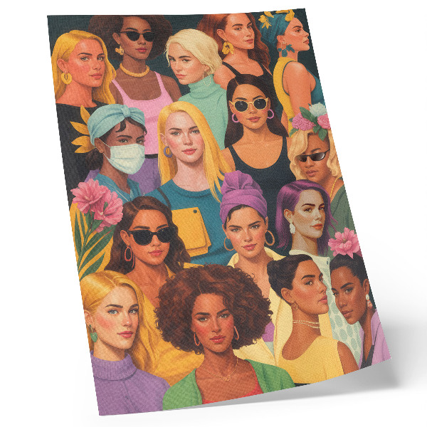 Poster rezistent pentru perete Portrete colorate ale unor femei cu diverse coafuri la modă.