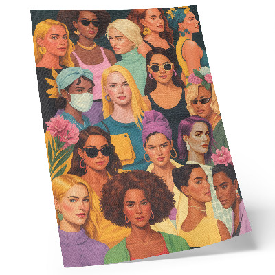 Poster rezistent pentru perete Portrete colorate ale unor femei cu diverse coafuri la modă.