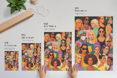 Poster rezistent pentru perete Portrete colorate ale unor femei cu diverse coafuri la modă.