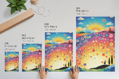 Poster rezistent pentru perete Cercuri energice de curcubeu pe fundalul unui apus de soare